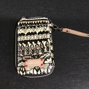 Used Sackroots Black & Cream Patterned Wristlet Phone Case -